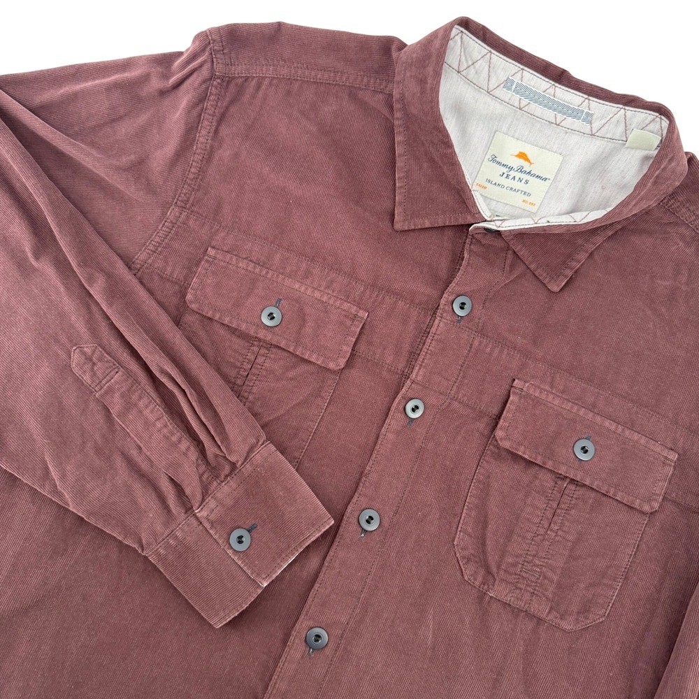 Tommy Bahama Button Down Shirt Mens L Burgundy Corduroy‎ Island Modern Fit L/S